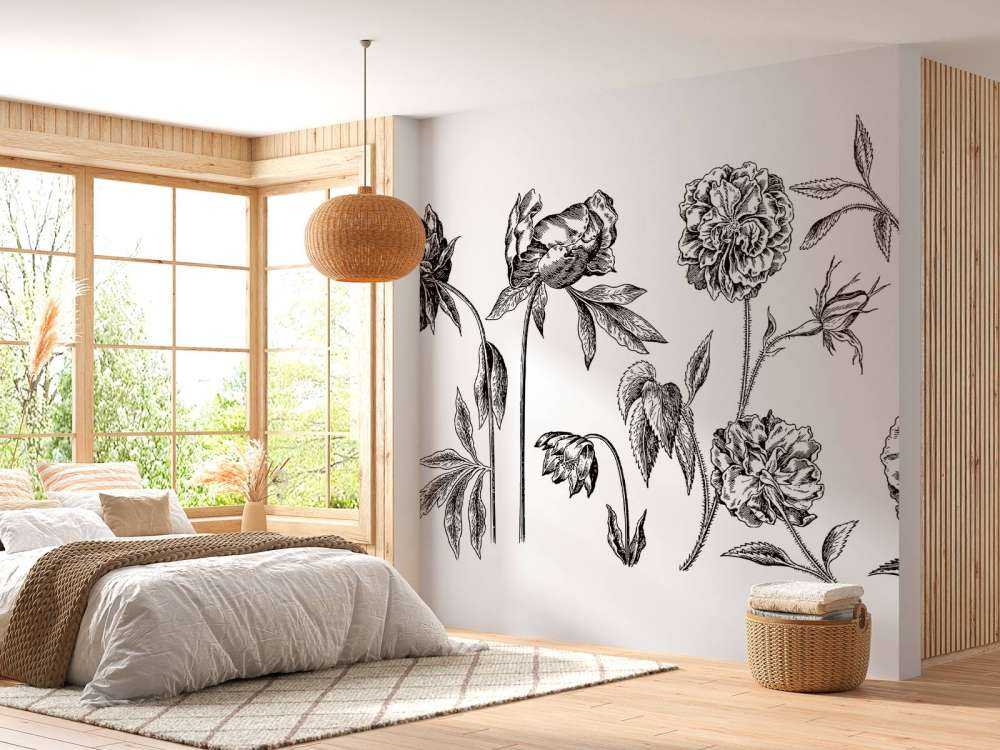 Historic flower drawings black and white rep