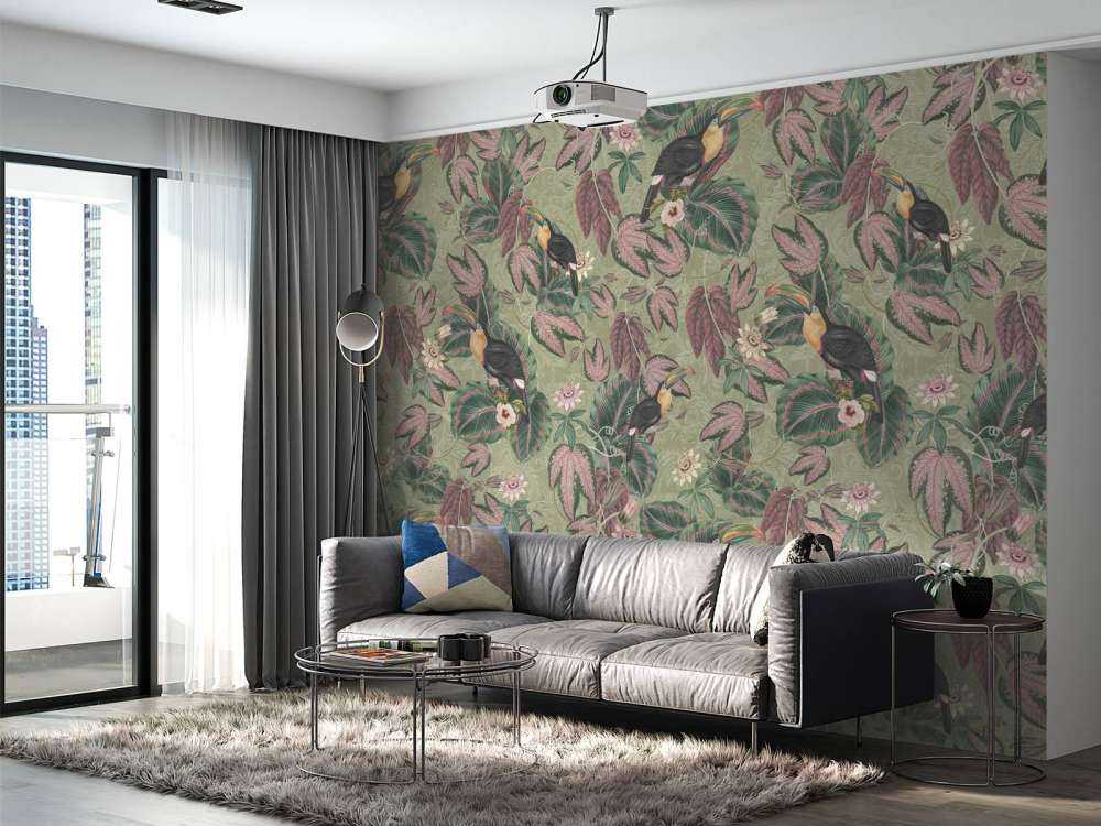 Tropische Jungle vogels & Toekans - salie groen