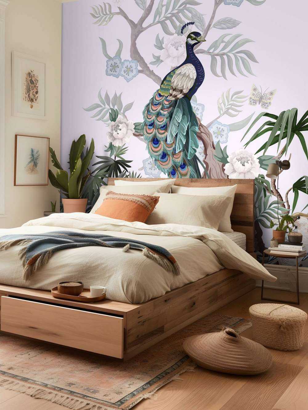 Pauwen en pioenrozen