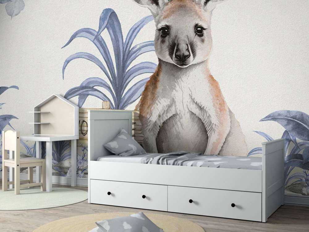 Jonge kangeroe in de jungle blauw