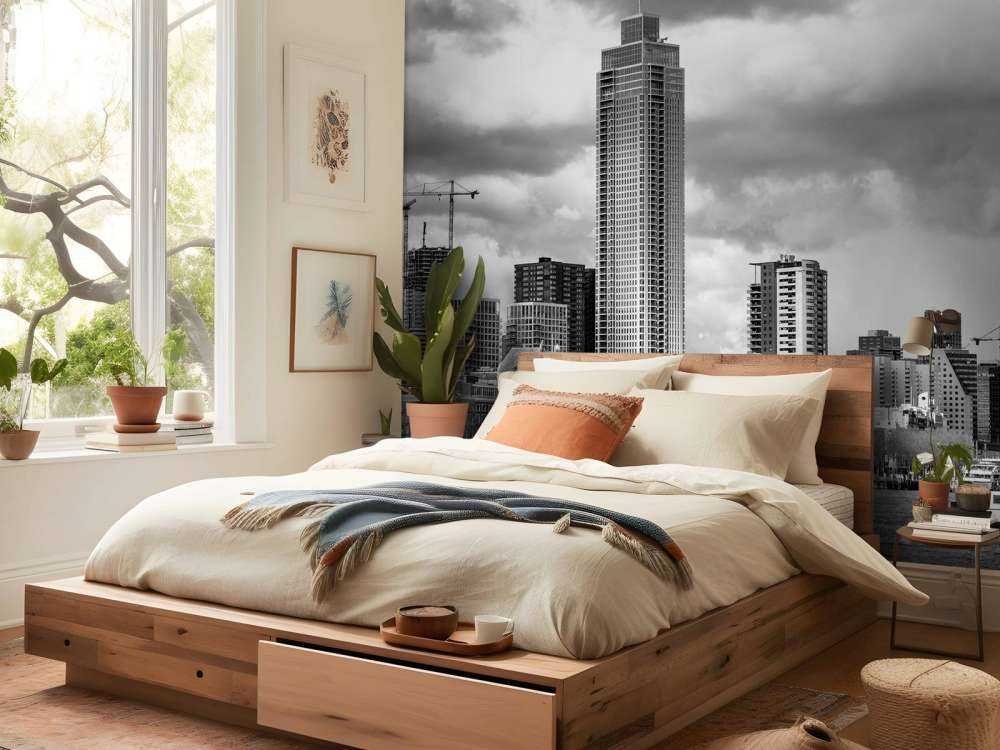 Skyline Rotterdam (Westerkade) vanaf Katendrecht (zwart wit) 