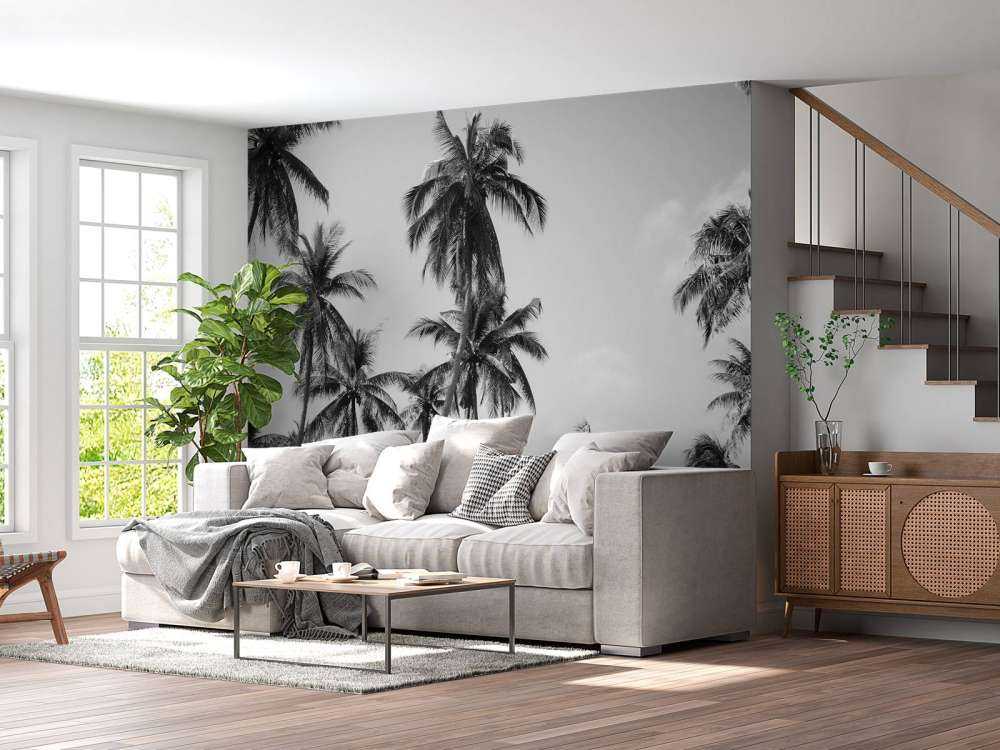 Palmbomen in zwart-wit