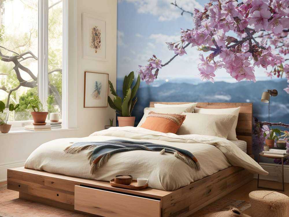 Japanse bloesems met bergen