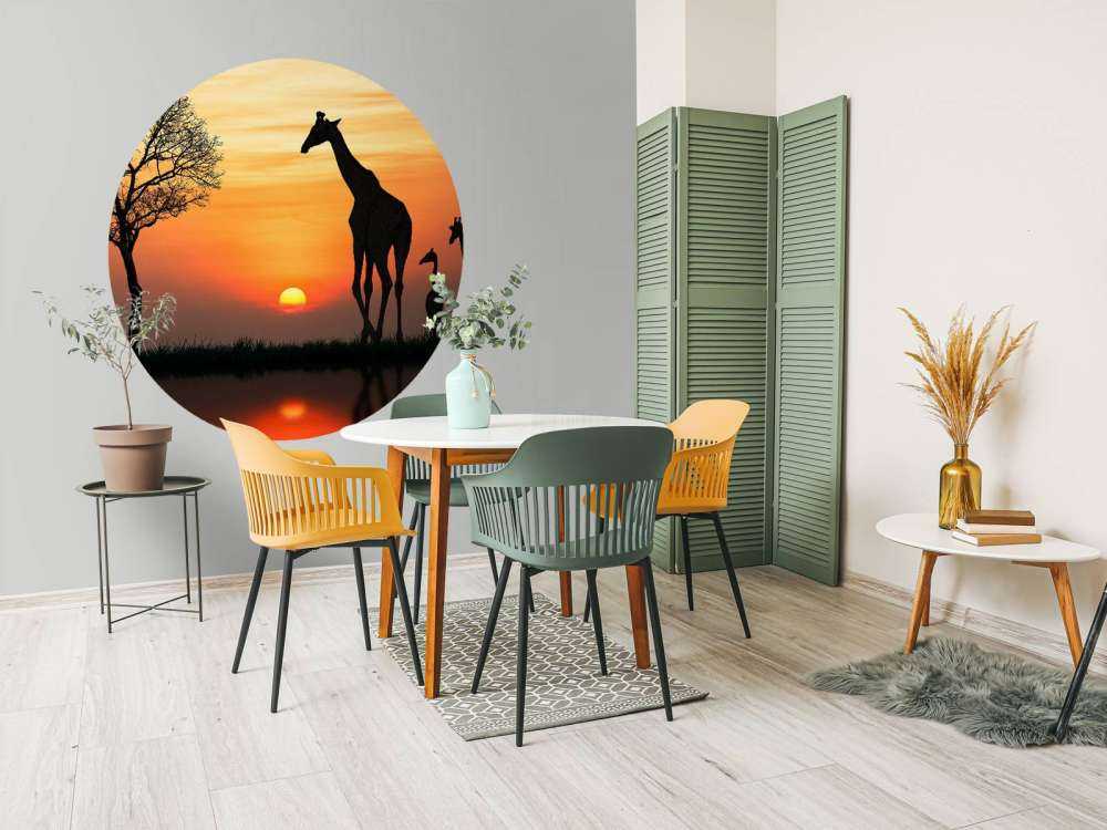 Giraffe achtergrond met zonsondergang