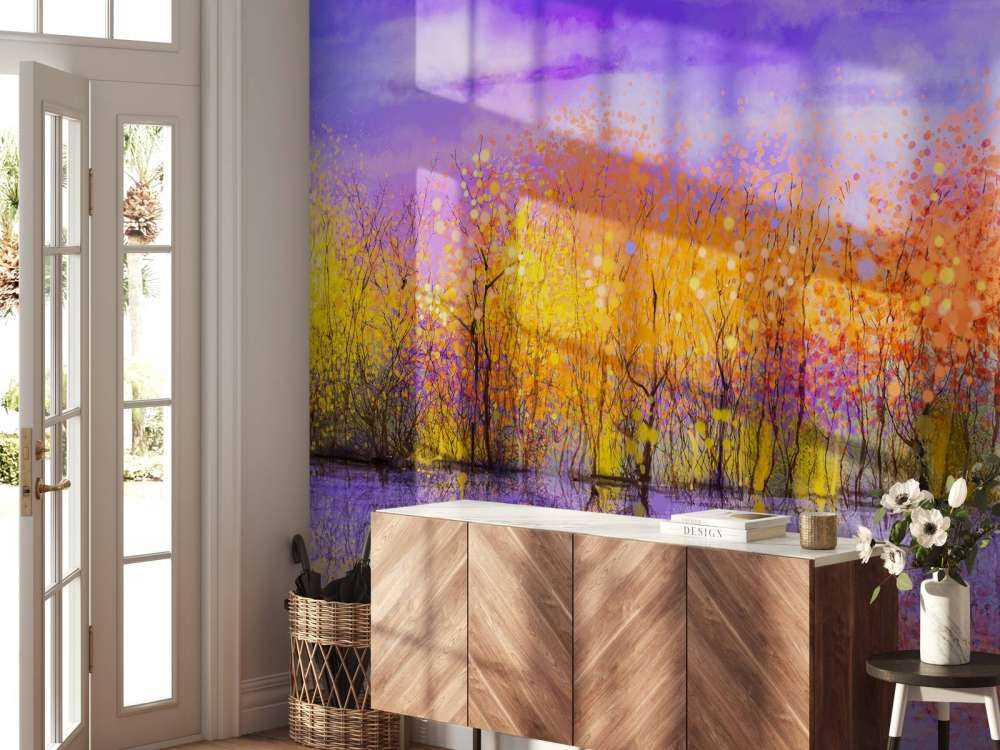 Olieverfschilderij met bomen in de herfst