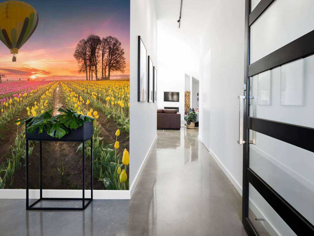 Roze gele tulpenveld