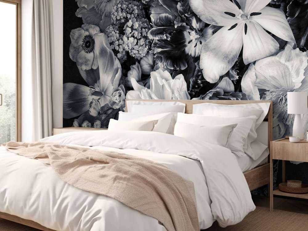 Boeket van bloemen in zwart-wit