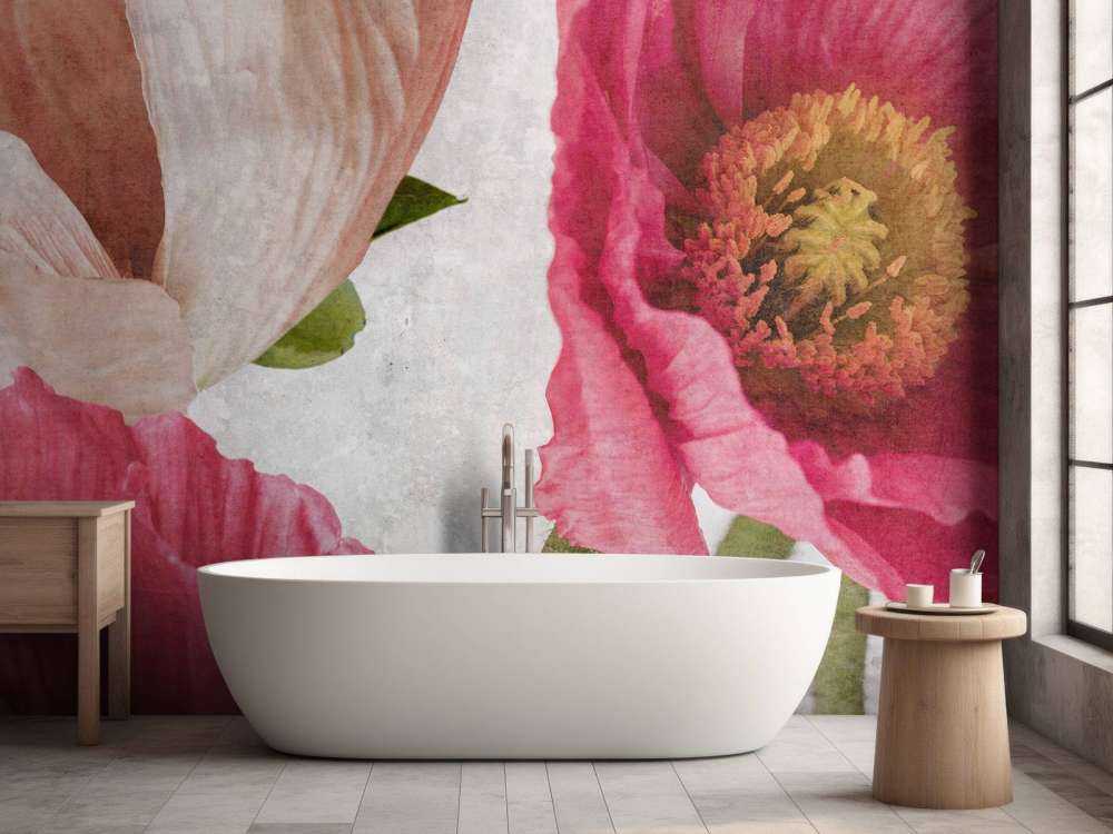 Klaprozen in roze en poederbeige