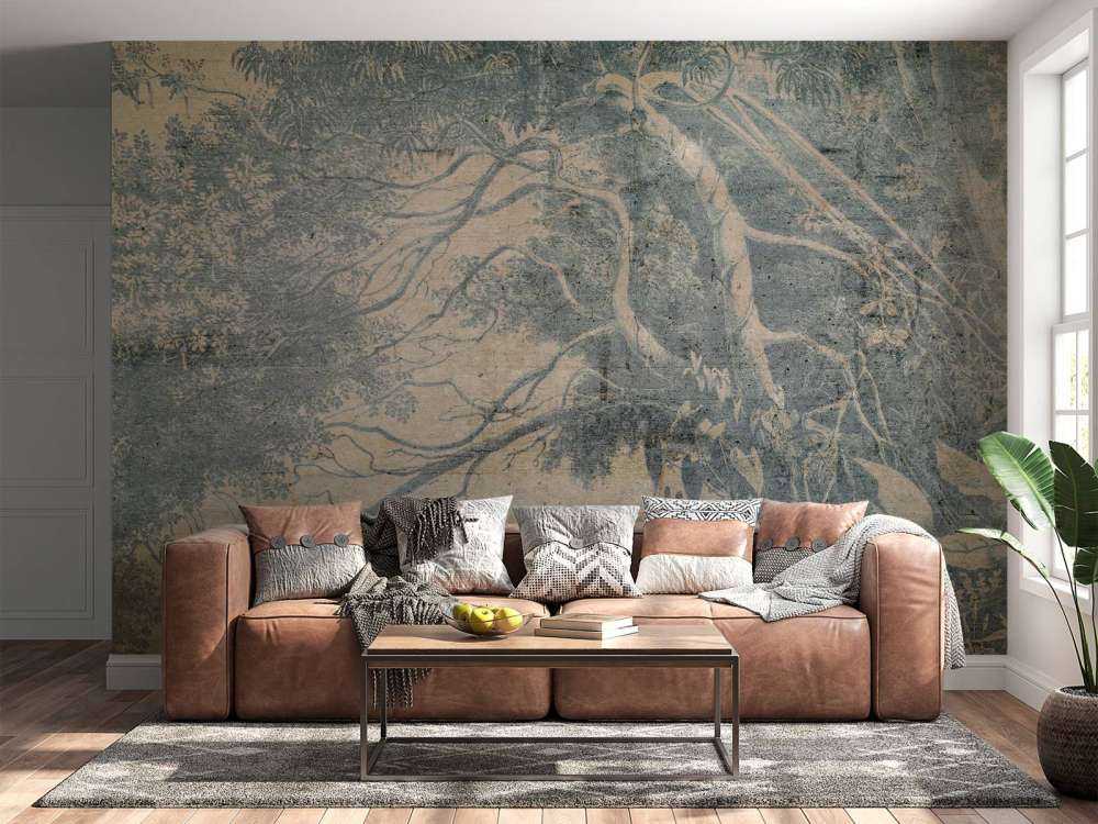 Blauwe tropen in verweerd linnen