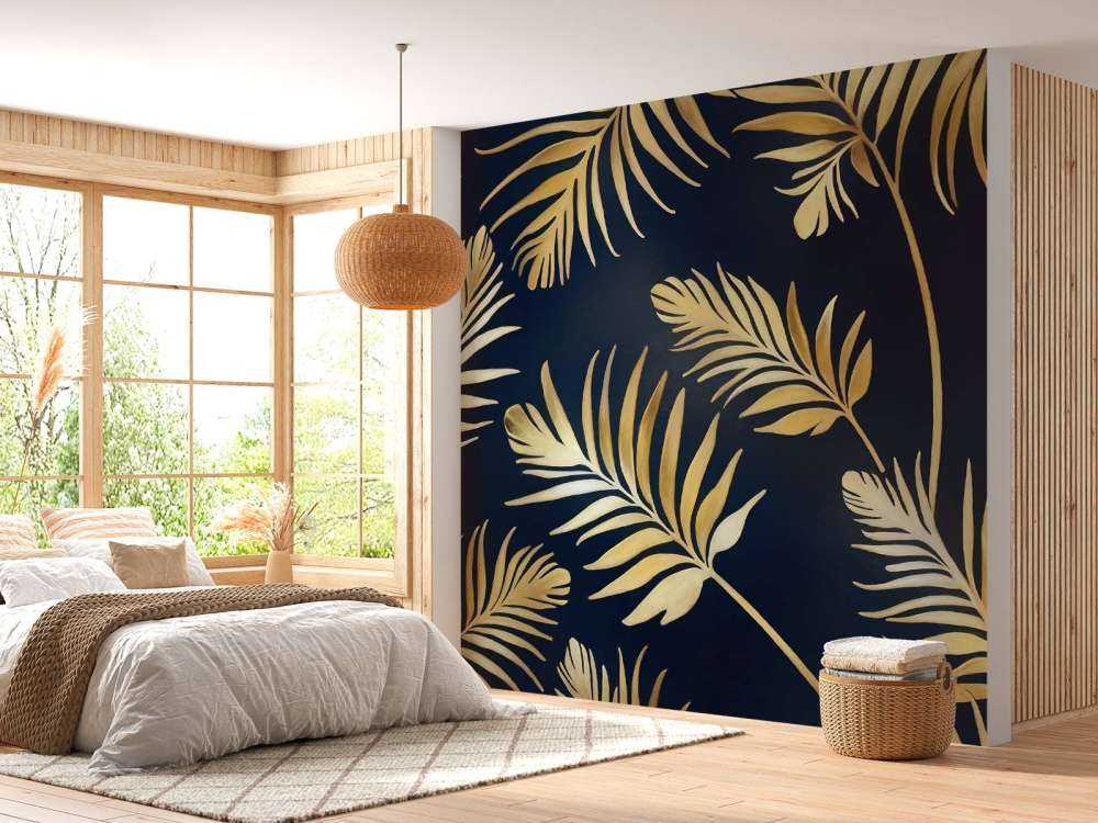 Golden leaves on dark Navy Blue