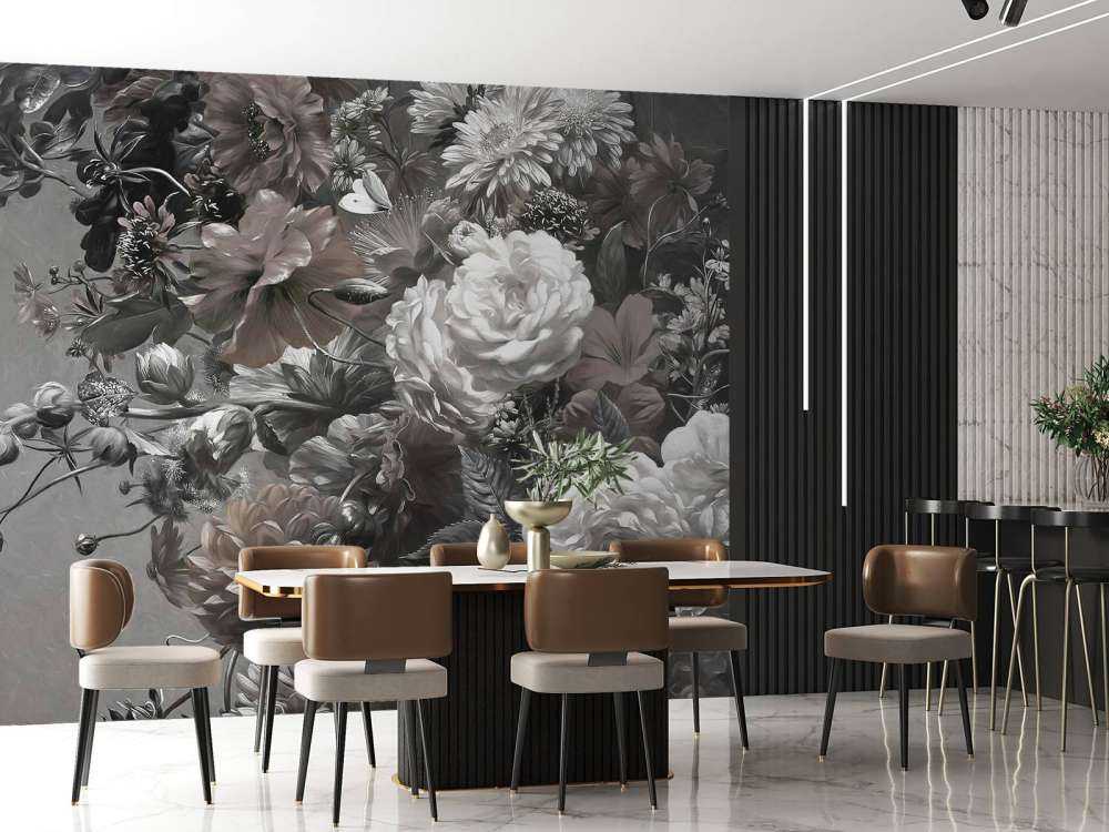 Big bouquet with poppies Sepia