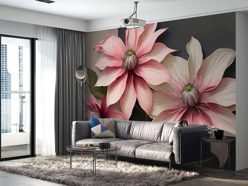 Grote roze clematis bloemen