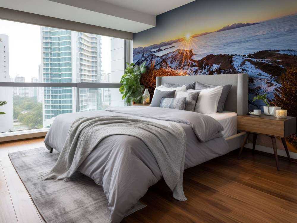 Zonsopkomst boven winterse bergweide