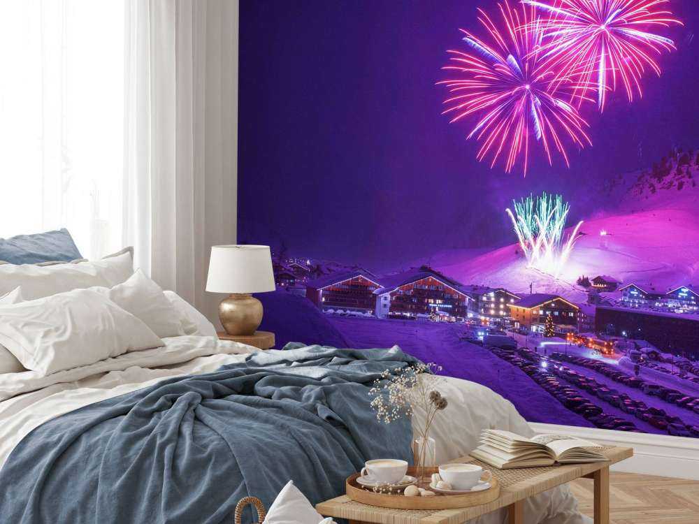 Vuurwerk boven winterdorp