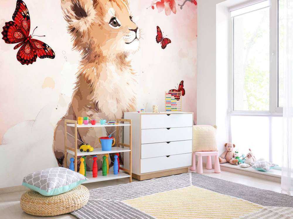 Dromerige leeuwenwelp en vlinders