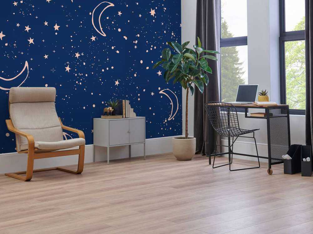 Maan en sterren in nachtblauw