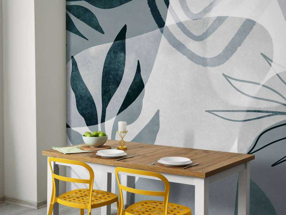 Abstract Botanical Mid Century Art Teal.