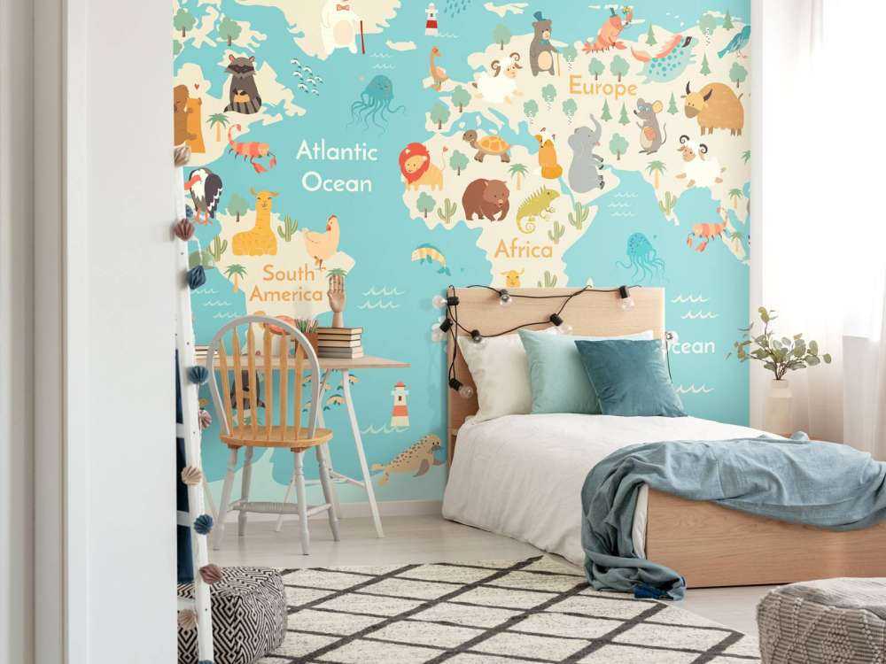Wereldkaart met dieren