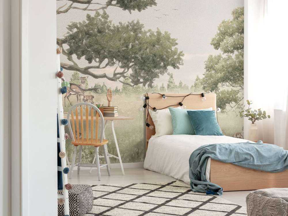Landschap met dieren in beige