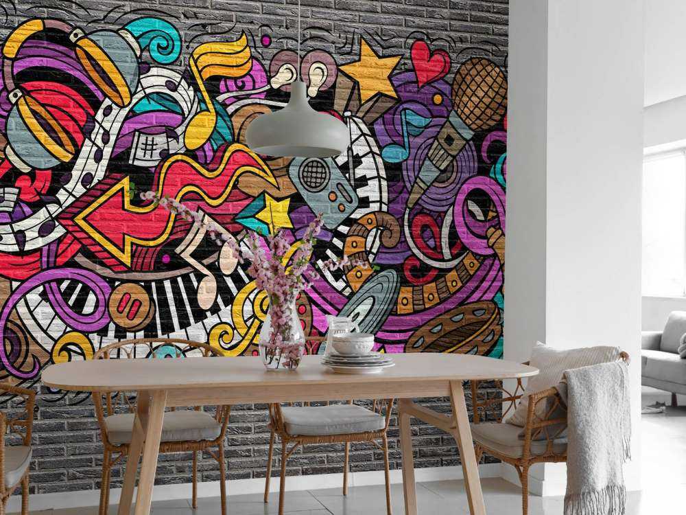 Muziek graffiti op baksteen