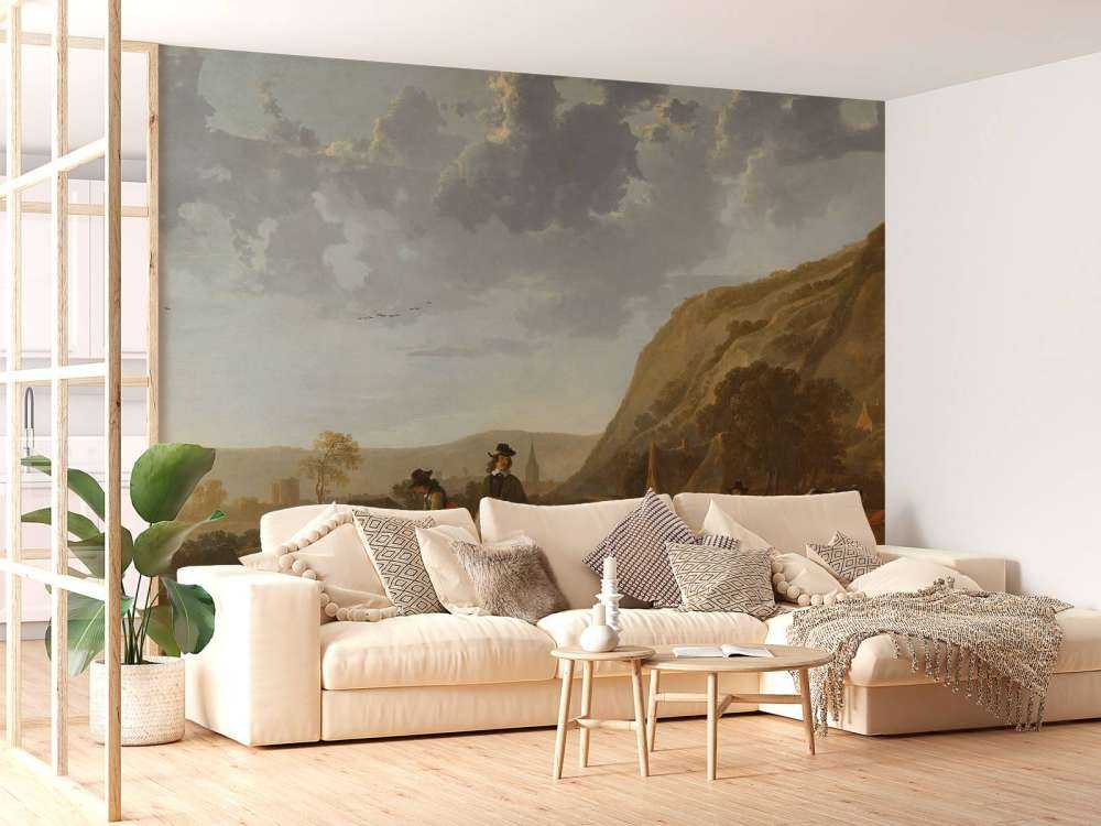 Rivierlandschap met ruiters