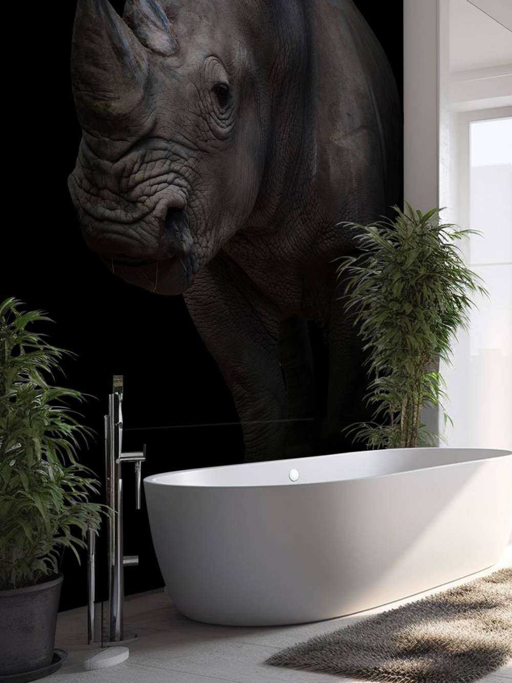 Neushoorn met een zwarte achtergrond