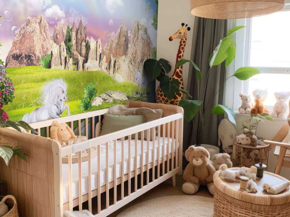 Eenhoorns in een droomlandschap