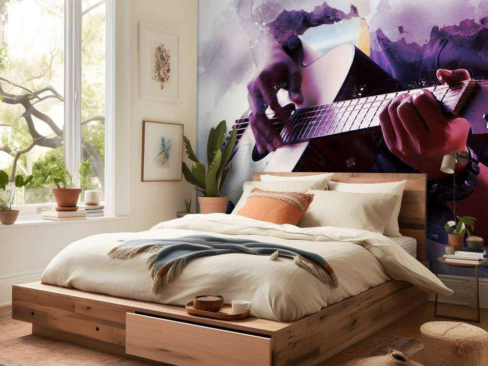 Gitaarspeler waterverf schilderij