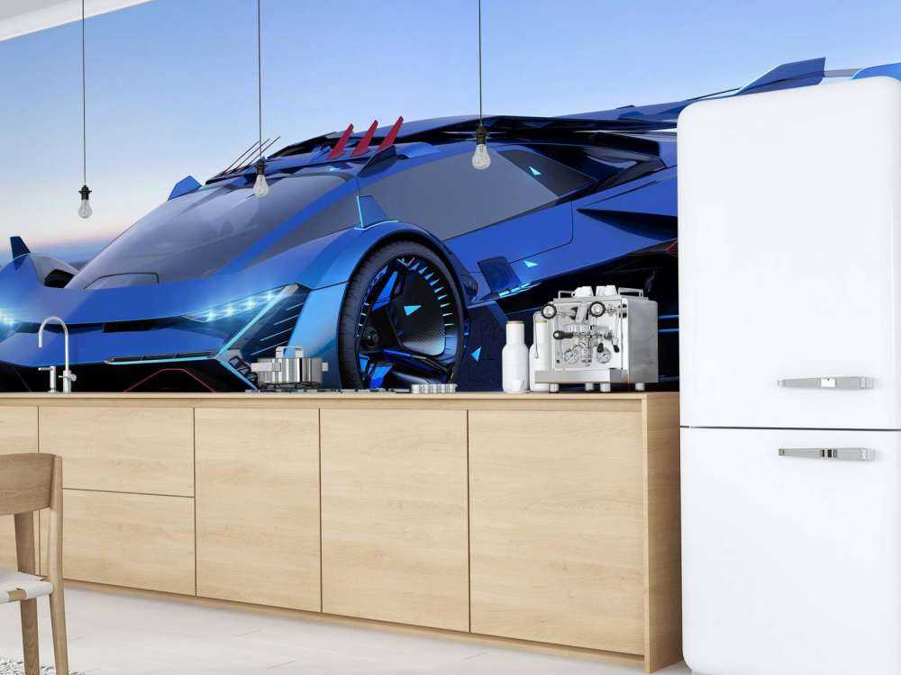 Blauwe hypercar in 3D