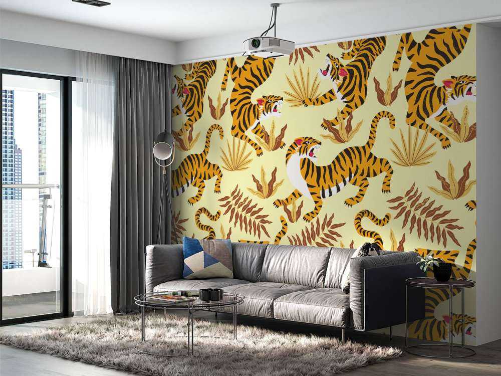 Tijger met bladeren print