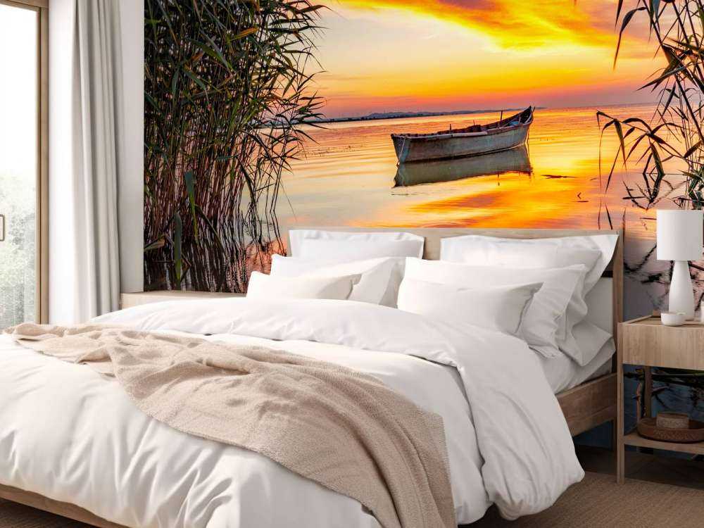 Boot met riet in de avond