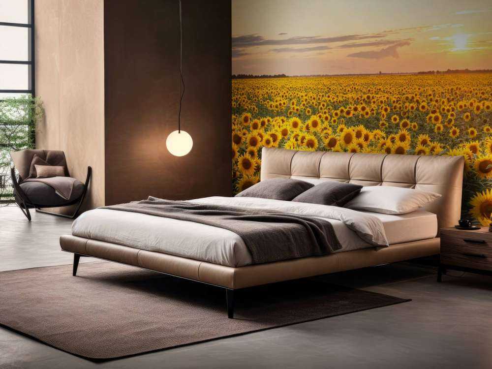 Zonnebloemen veld met zonsondergang