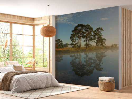 Weerspiegeling in heidegebied