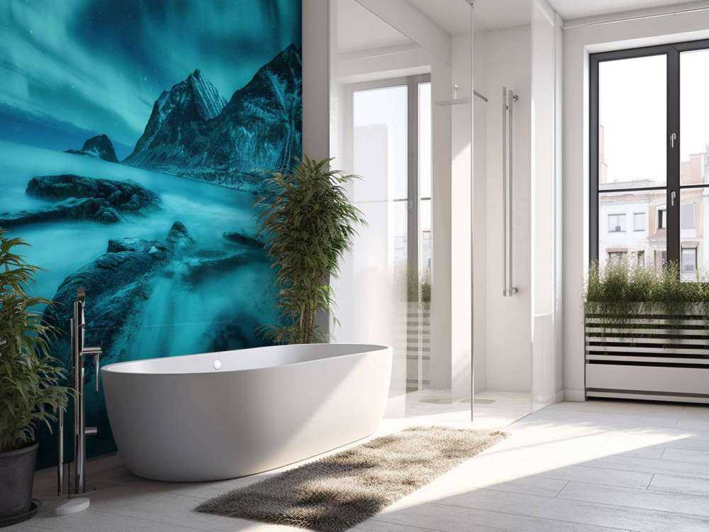 Blauw noorderlicht met bergen