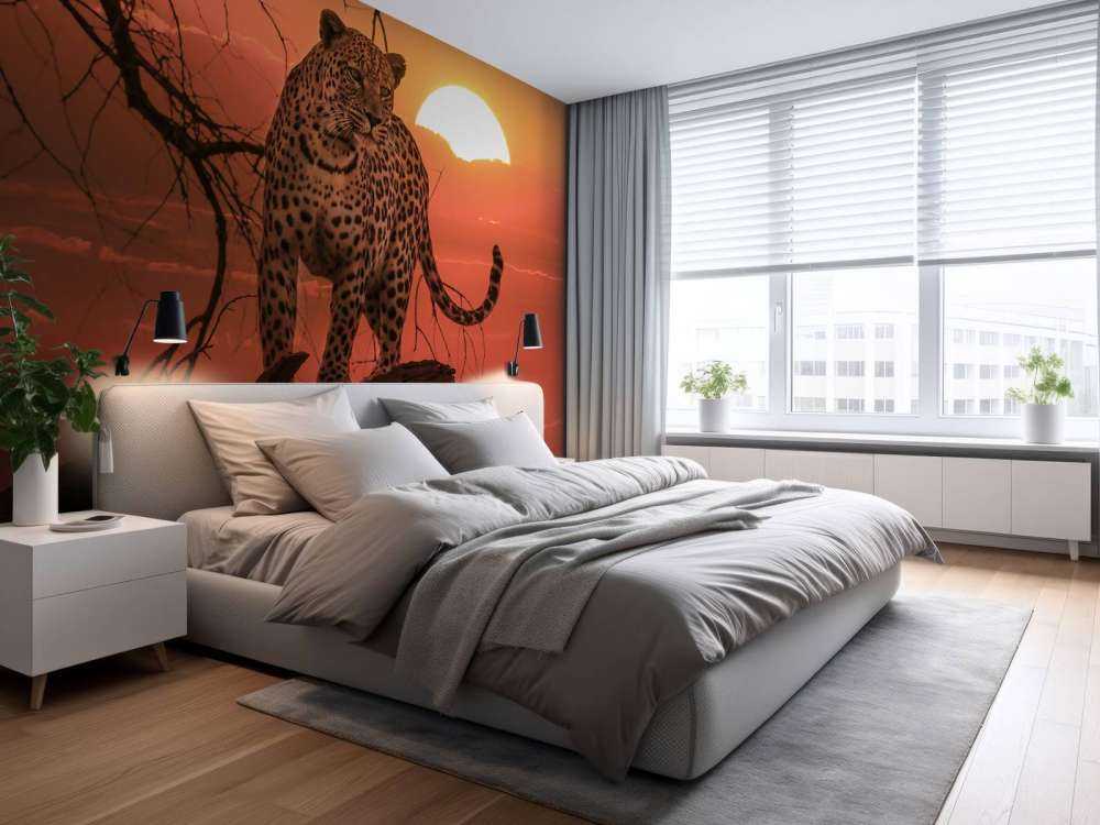 Luipaard met ondergaande zon