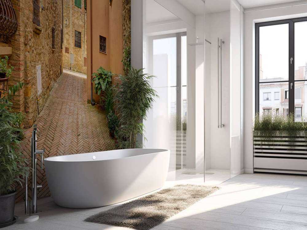 Straatje met planten en bloemen