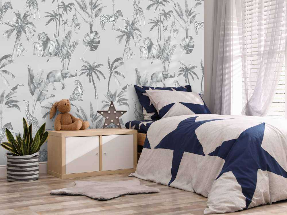 Dierenjungle patroon grijs