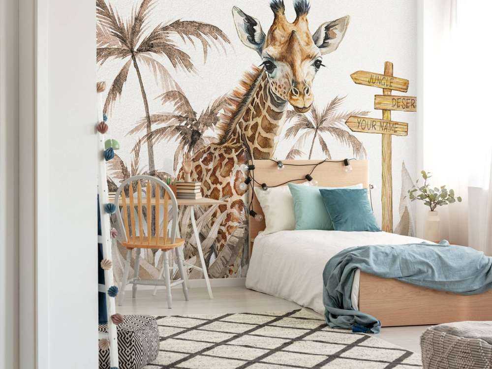Baby giraffe in de jungle taupe