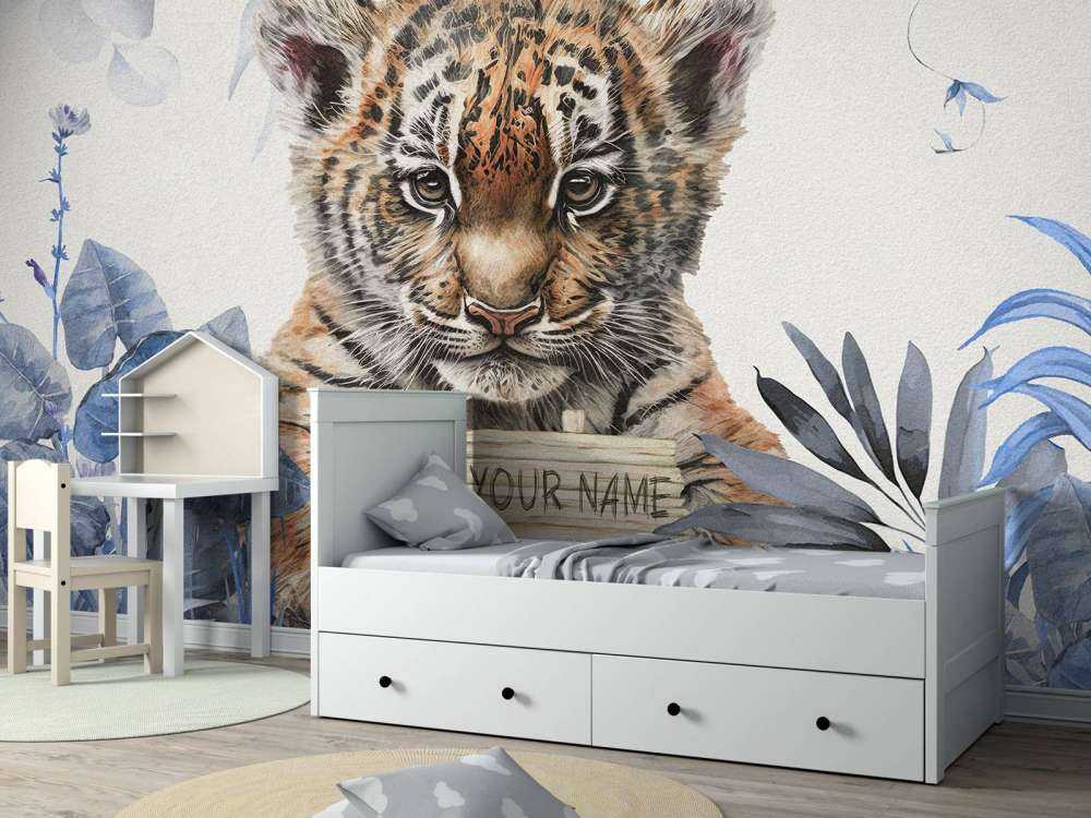 Schattige tijger met planten blauw