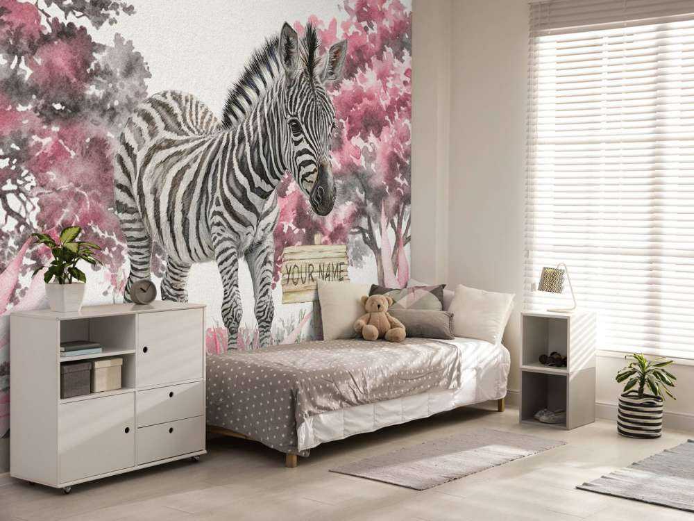 Jonge zebra in de natuur roze