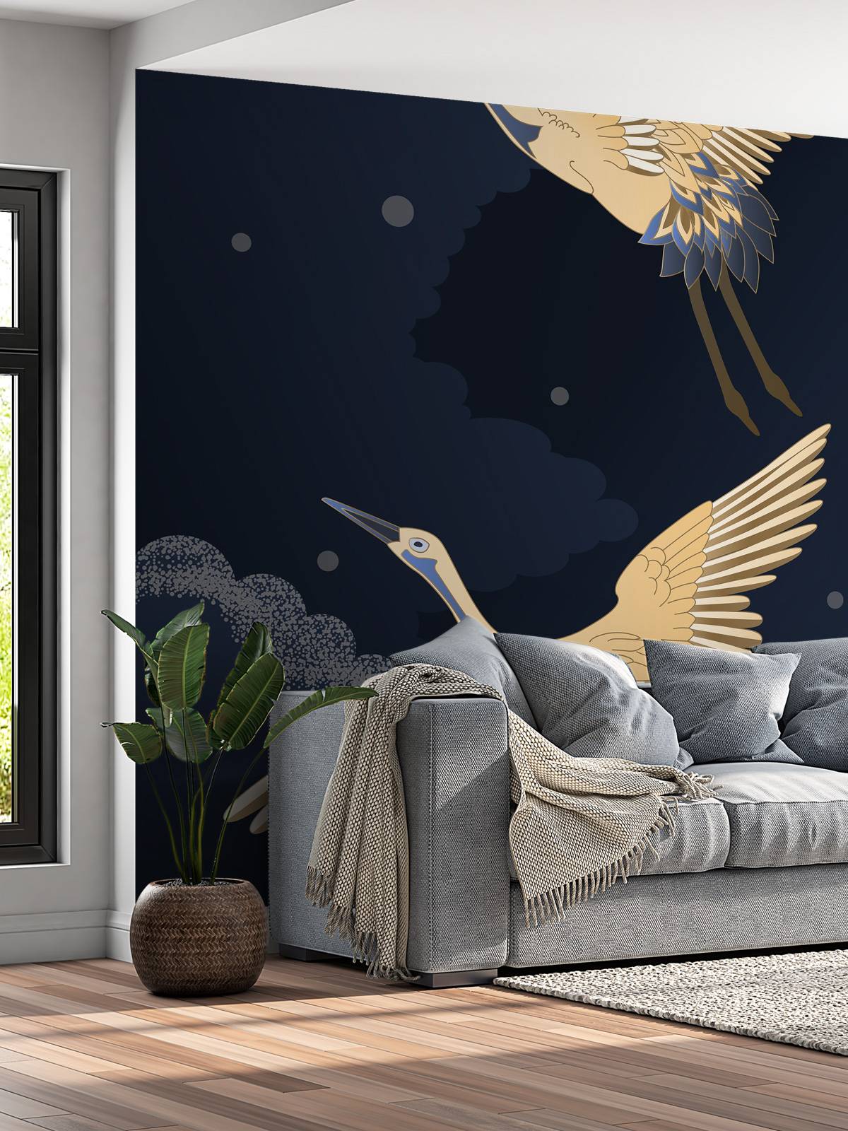 Kraanvogels in donkere nacht