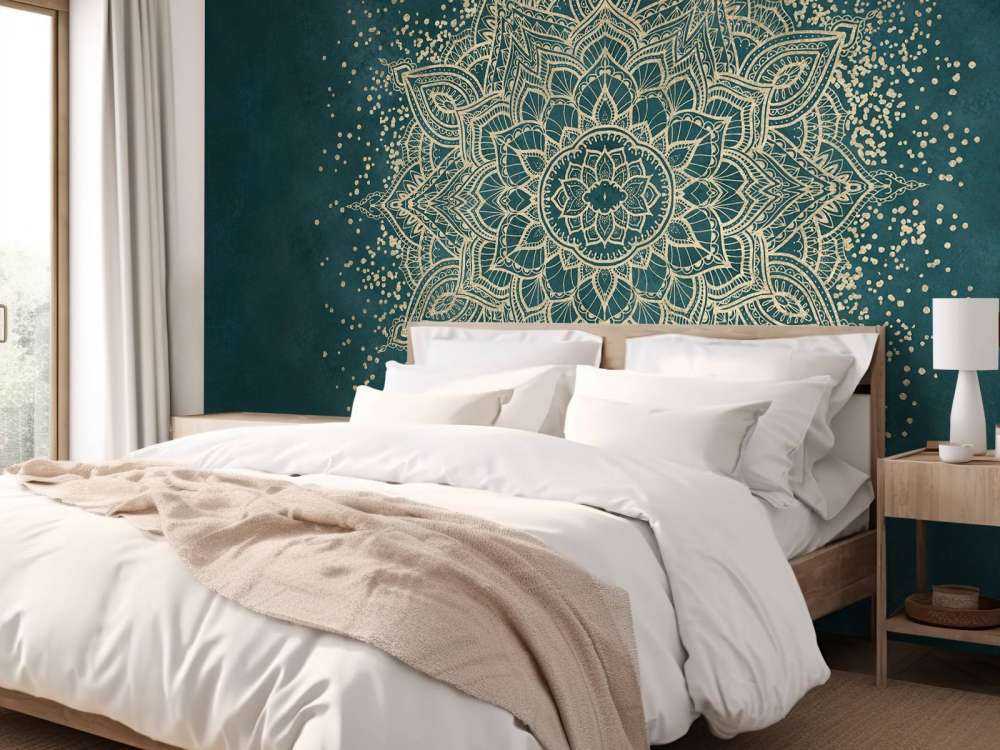 Gouden mandala op smaragdgroen