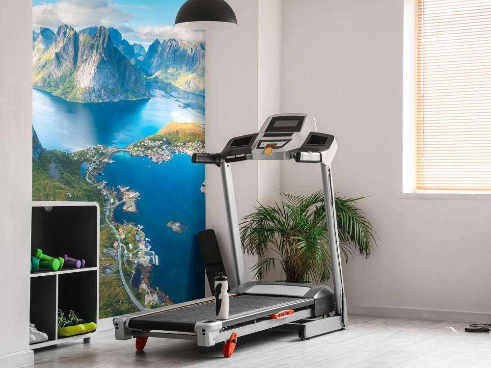 Bergmeer en fjorddorp in zonlicht