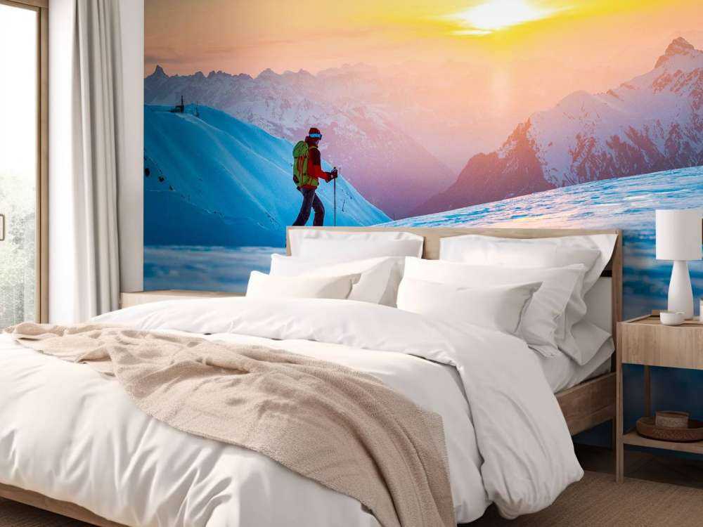 Tocht door besneeuwde bergzon