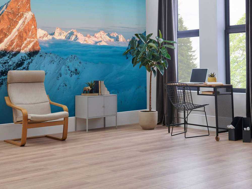 Ochtendlicht op besneeuwde bergkam