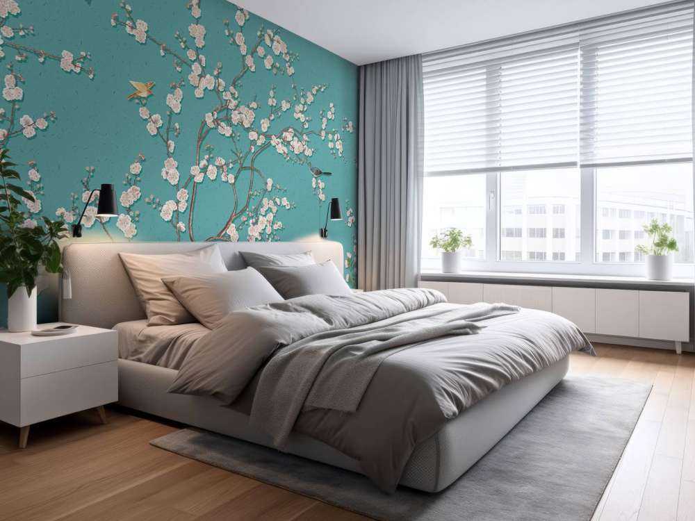 Getekende bloesemboom met vogels 