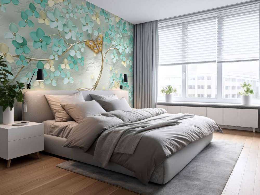 Gouden fantasieboom met groene bloemen