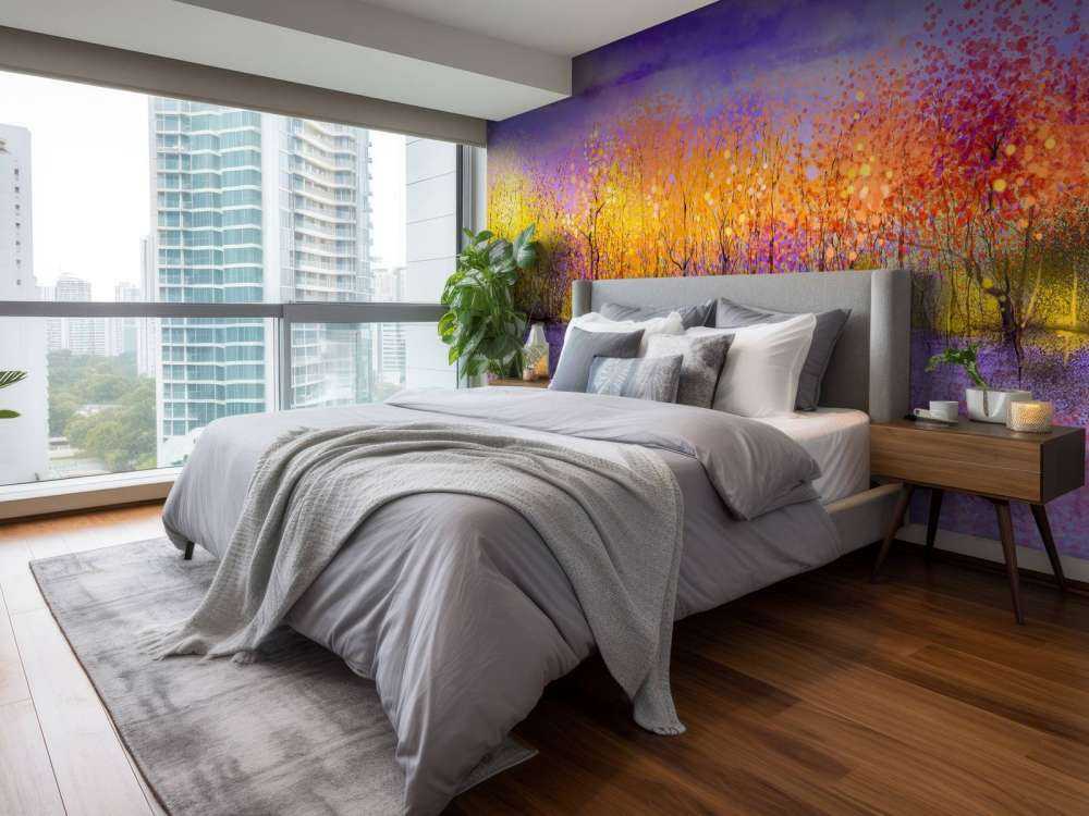 Olieverfschilderij met bomen in de herfst