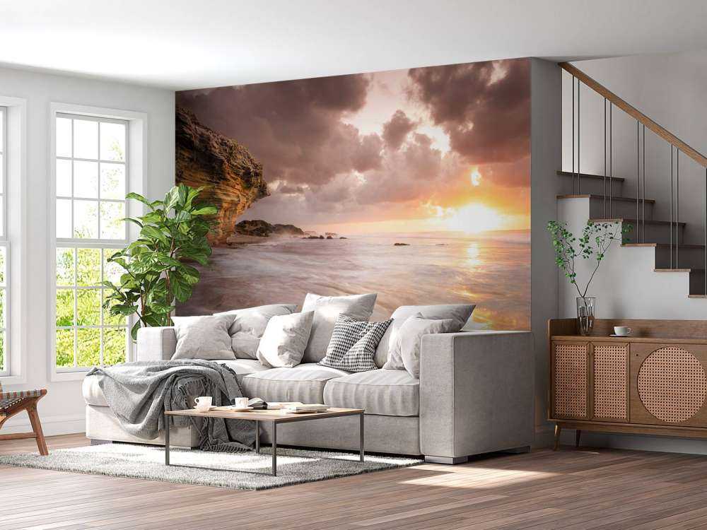 Zonsondergang bij de rotsen