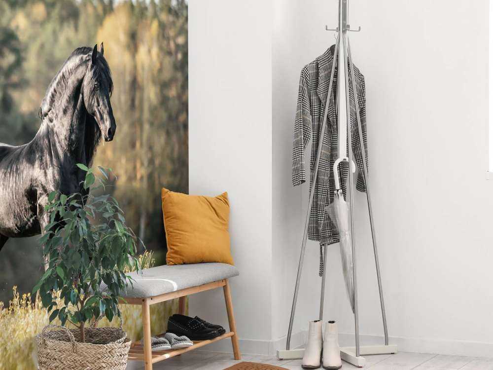 Fries Paard op het gras omringd door bomen